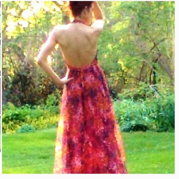 Designer Givenchy Couture Vintage Open Back Chiffon Gown - Picture 4 of 8